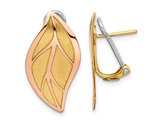 14K Rose and Yellow Gold Brushed Leaf Earrings with Omega Backs